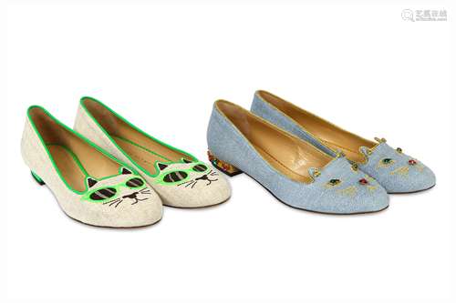 Two pairs of Charlotte Olympia Kitty Ballerina Flats - size 37.5