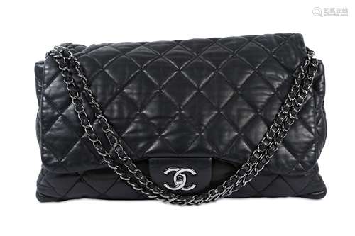 Chanel Black Lambskin 3 Accordion Jumbo Flap Bag