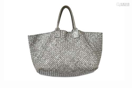 Bottega Veneta Silver Intrecciato Cabat Tote