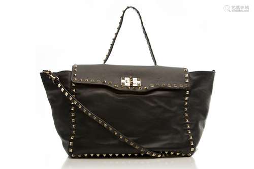 Valentino Black Leather Rockstud Tote