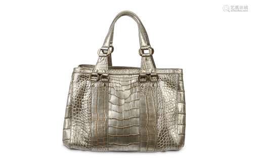 Donna Karan Silver Crocodile Tote