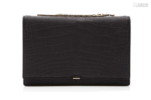 Victoria Beckham Navy Matte Crocodile Chain Bag