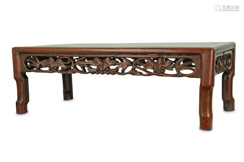 A CHINESE HARDWOOD LOW ‘VINES AND BAMBOO’ TABLE.