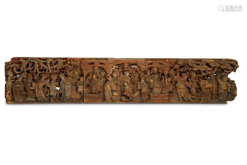 A LARGE CHINESE FIGURATIVE WOOD PANEL.