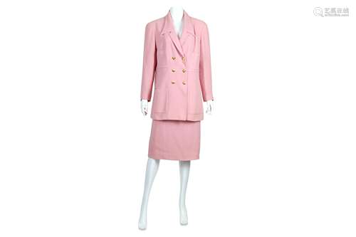 Chanel Baby Pink Wool Skirt Suit - size 46