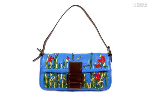 Fendi Blue Floral Jacquard Baguette Bag
