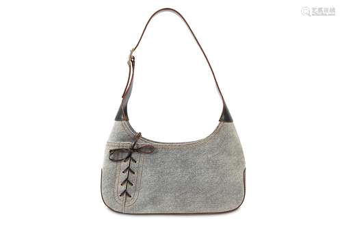 Salvatore Ferragamo Suede Denim Look Shoulder Bag