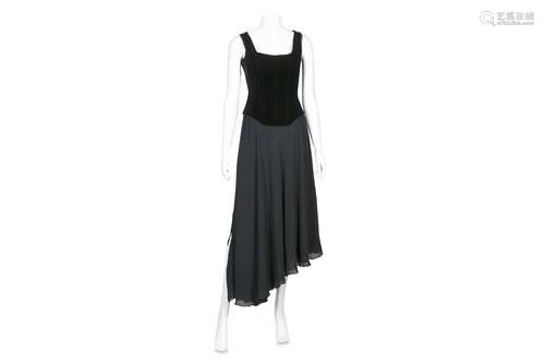 Chanel Black Velvet and Chiffon Fitted Dress - size 38