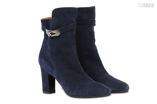 Hermes Joueuse Blue Suede Ankle Boots - EU 41