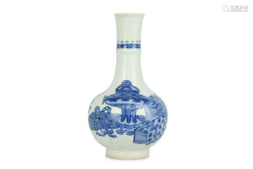 A CHINESE MINIATURE BLUE AND WHITE 'TREASURES' BOTTLE VASE.