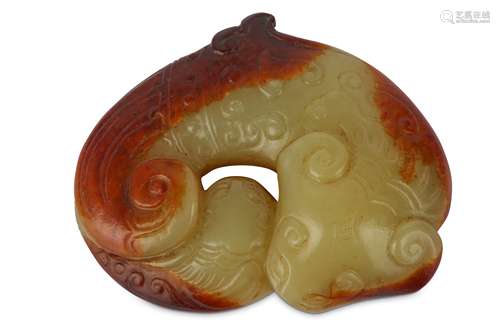 A CHINESE YELLOW JADE ARCHAISTIC ANIMAL GROUP.