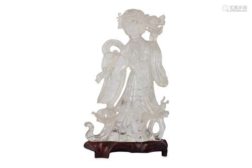 A CHINESE ROCK CRYSTAL CARVING OF AN IMMORTAL MAIDEN.