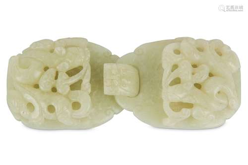 A CHINESE WHITE JADE ‘CHILONG AND LINGZHI’ BELT HOOK.