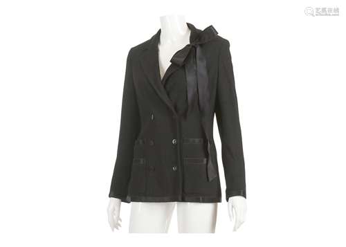 Chanel Black Boucle and Silk Ribbon Jacket - size 36