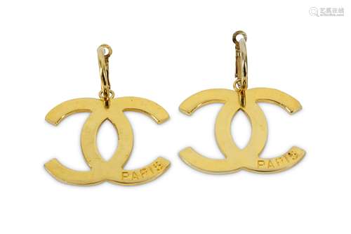 Chanel CC Paris Large Logo Hoop Earrings