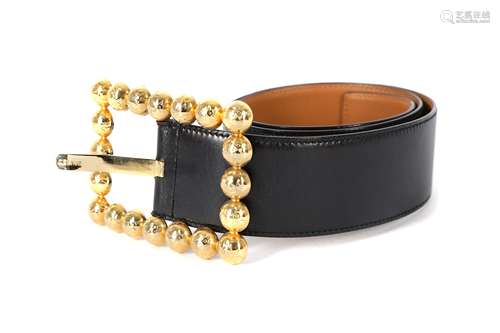 Celine Black Leather Large Buckle Belt Size 75