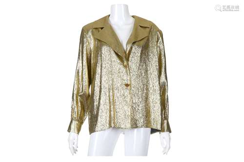 Yves Saint Laurent Rive Gauche Gold Metallic Silk Shirt - Size 40