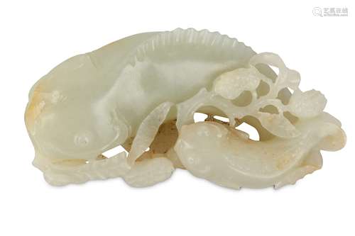 A CHINESE PALE CELADON JADE 'CATFISH' GROUP.