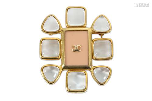 Chanel CC Peach Enamel Gripoix Brooch