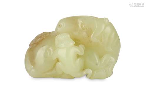 A CHINESE PALE CELADON JADE 'HORSE AND MONKEY' GROUP.