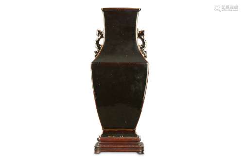A CHINESE BROWN-GLAZED RECTANGULAR-SECTION VASE.