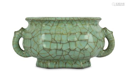 A CHINESE CELADON CRACKLE-GLAZED HEXAGONAL 'BAGUA' INCENSE BURNER.