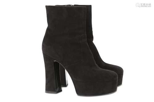 Saint Laurent Black Suede Platform Boots - size 40