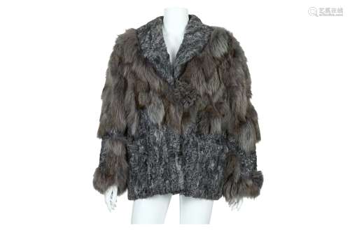 Grey Astrakhan Fur Coat - size 44