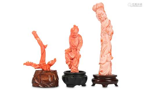 THREE CHINESE CORAL CARVINGS.