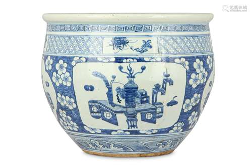 A CHINESE BLUE AND WHITE ‘PRECIOUS OBJECTS’ JARDINIÈRE.