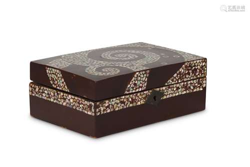 A KOREAN LACQUER WOOD MOTHER OF PEARL-INLAID BOX AND COVER.