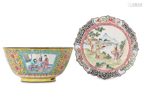 TWO CHINESE FAMILLE ROSE CANTON ENAMEL PIECES.