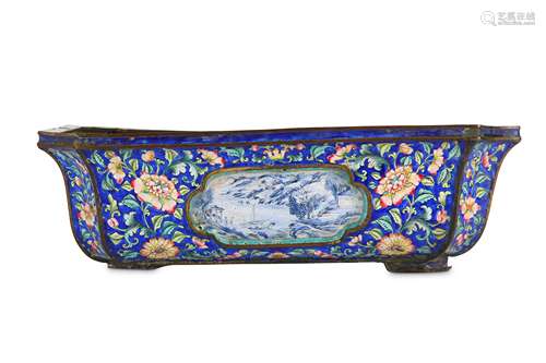 A CHINESE CANTON ENAMEL BLUE-GROUND JARDINIÈRE.