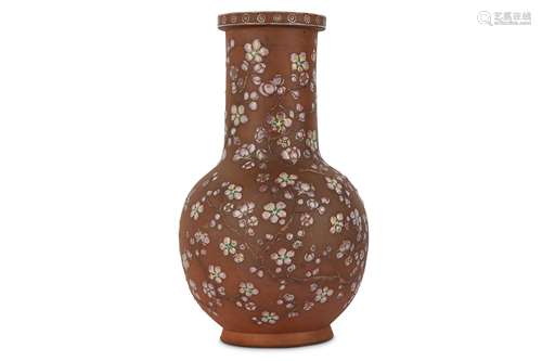 A CHINESE YIXING ZISHA 'PRUNUS' VASE.