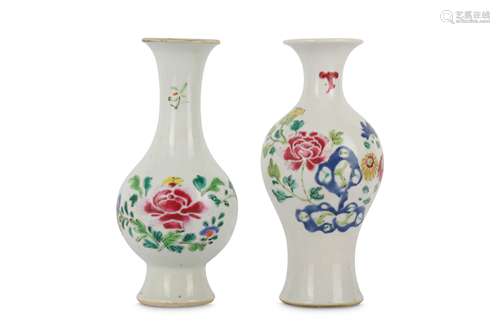 TWO CHINESE FAMILLE ROSE FLORAL VASES.