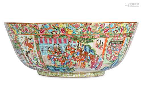 A MASSIVE CHINESE FAMILLE ROSE CANTON ‘IMMORTALS’ PUNCH BOWL.