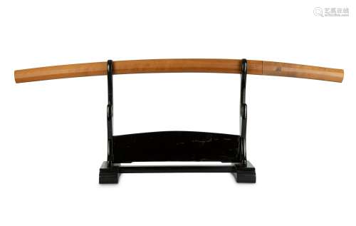 A JAPANESE KATANA IN SHIRASAYA WITH A STAND.