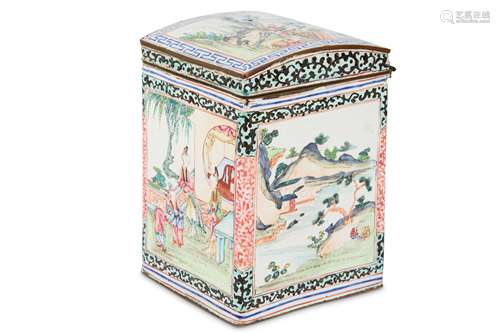 A CHINESE FAMILLE ROSE CANTON ENAMEL BOX AND COVER.