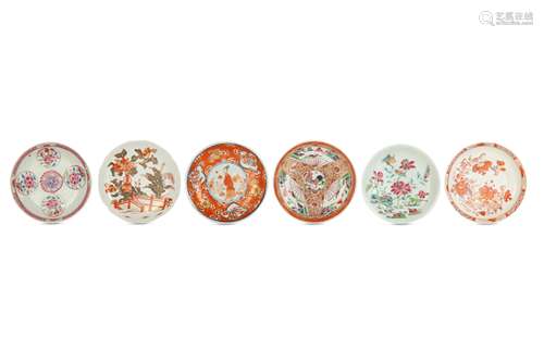 SIX CHINESE PORCELAIN SAUCERS.