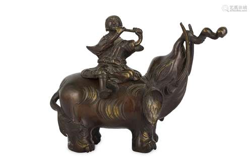 A JAPANESE BRONZE ‘ELEPHANT AND RIDER’ CENSER.