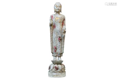 A CHINESE STONE FIGURE OF A BUDDHA.