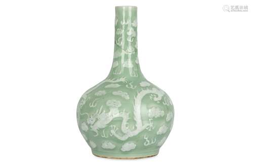 A CHINESE CELADON-GLAZED SLIP-DECORATED 'DRAGON' VASE.