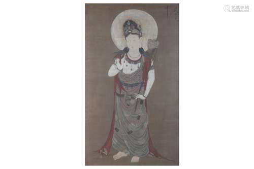 A CHINESE PAINTING ON SILK OF GUANYIN.