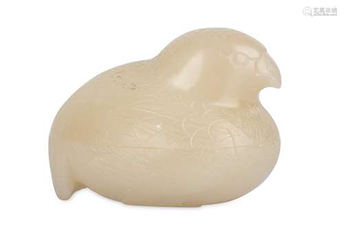 A CHINESE CREAM JADE 'QUAIL' BOX AND COVER.