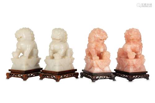 TWO PAIRS OF CHINESE HARDSTONE LION DOGS.