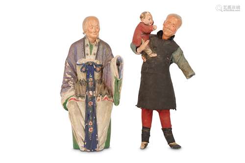 TWO CHINA TRADE POLYCHROMED PLASTERWORK FIGURES.