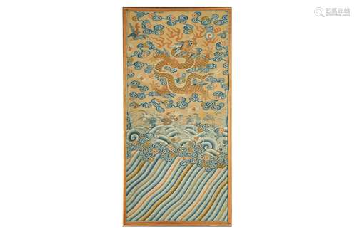 A CHINESE KESI YELLOW-GROUND SILK 'DRAGON' PANEL.