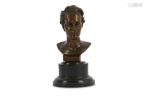 A WHITE METAL BUST OF LORD BYRON