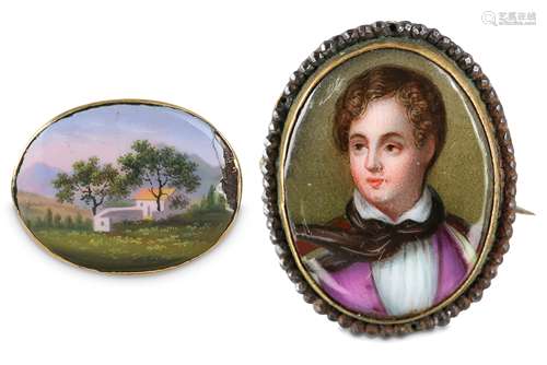 A MINIATURE PORTRAIT OF LORD BYRON AND A MINIATURE PLAQUE OF BYRON’S RESIDENCE IN MISSOLONGHI