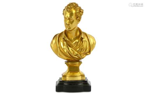 A GILT BRONZE BUST OF LORD BYRON IN GREEK UNIFORM